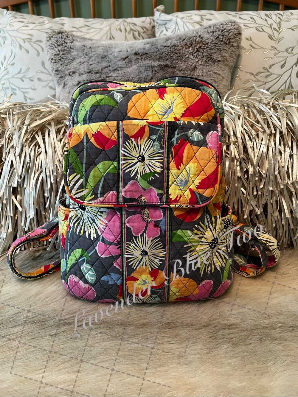 VERA BRADLEY Jazzy Blooms 2013 Small Backpack Quilted Y2K Floral Gray Pink Small